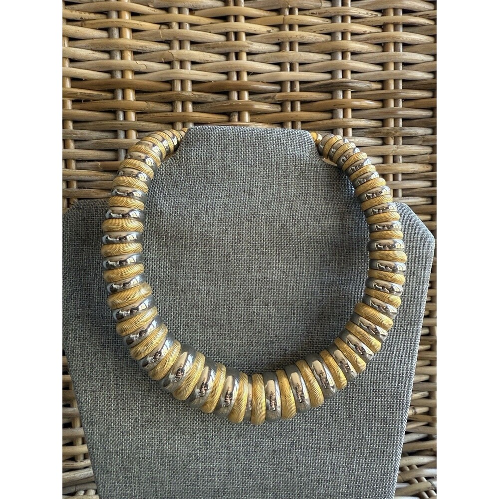 Vintage Gold Silver mixed Metal Statement  Necklace Costume jewelry